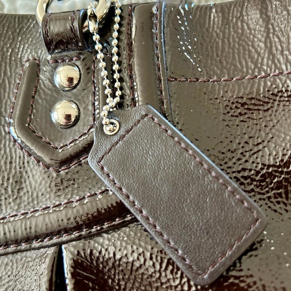 Authentic  Coach Ashley  Satchel  Patent  Leather  Bag  Espresso Mahogany Brown - Picture 6 of 10